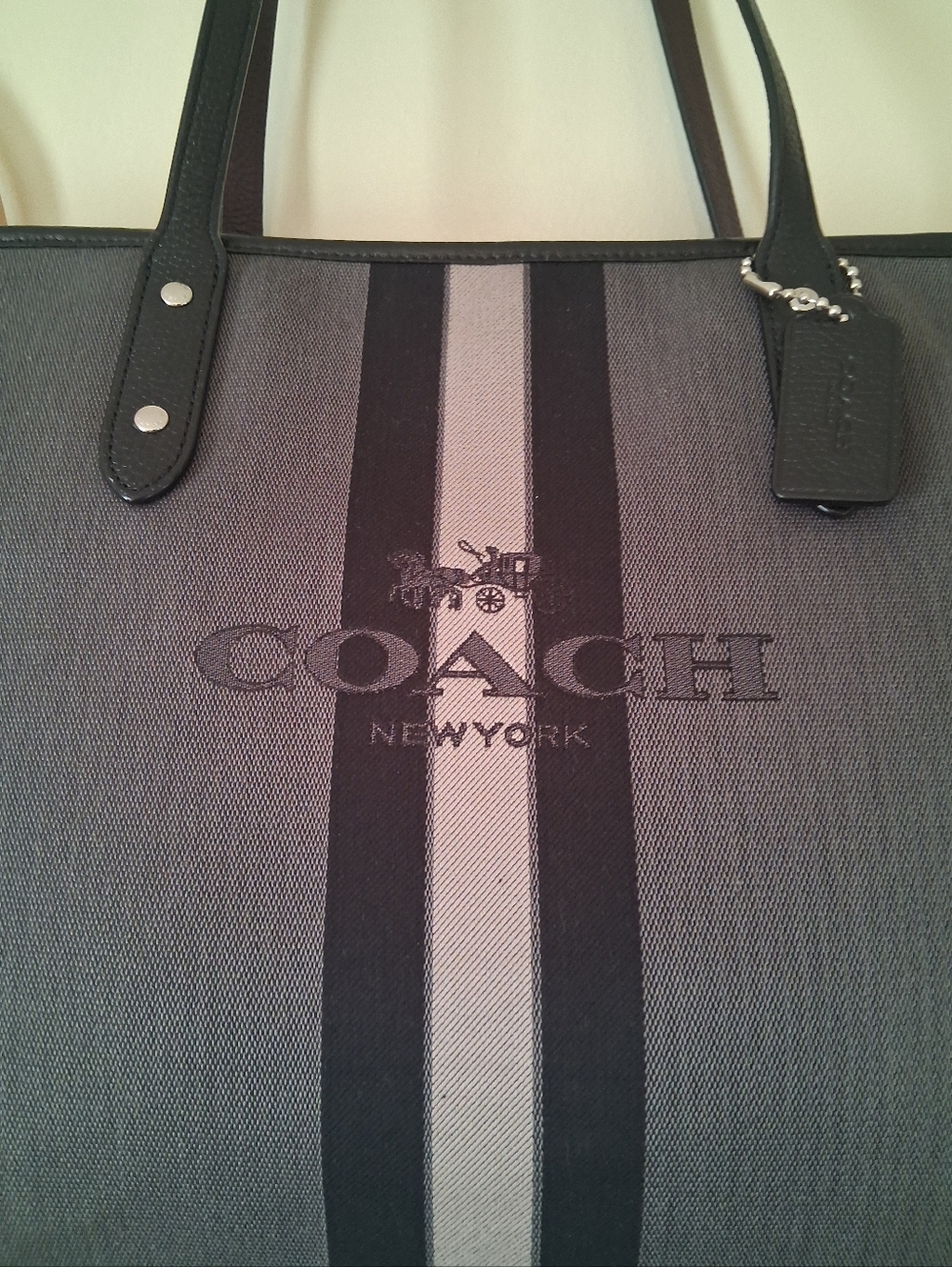 Coach Black and Gray Horse & Carriage Jacquard City Tote - Picture 3 of 13